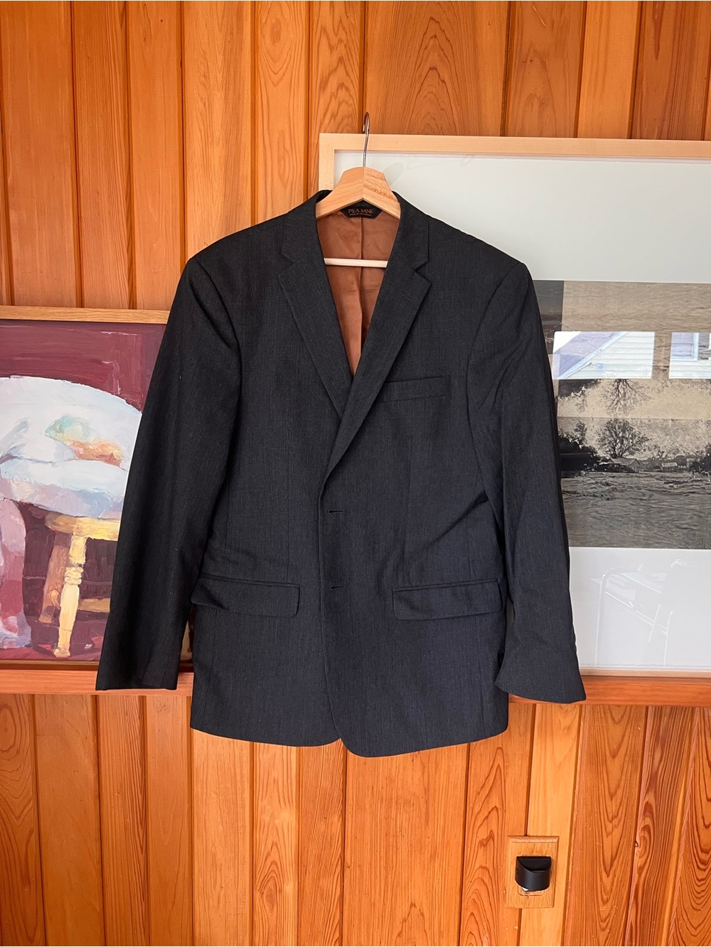 Vintage Joseph A Banks Men's Charcoal Blazer -Single-Breasted Suit Jacket